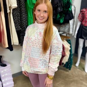 Floral Patchwork Quilted Mock Neck Sweater